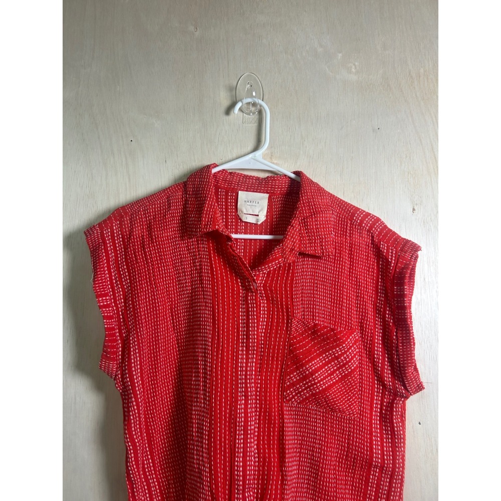Harper Heritage Tie Front Shirt Womens Small Red Excellent Dash Stripe Boho Top - Picture 2 of 11